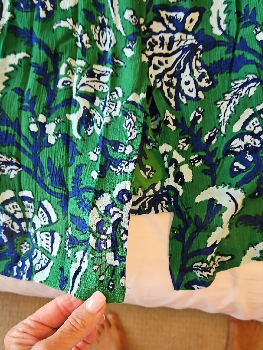 Green & Navy Printed Patio Dress with Tassel Tie - Picture 7 of 10